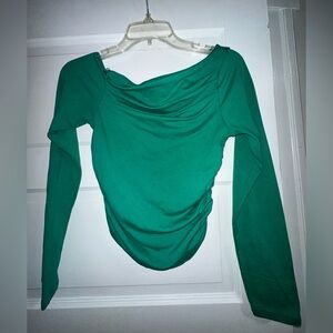 Gaze Teal Long Sleeve Off The Shoulder Top